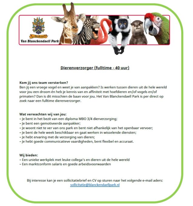 Vacature dierenverzoring fulltime